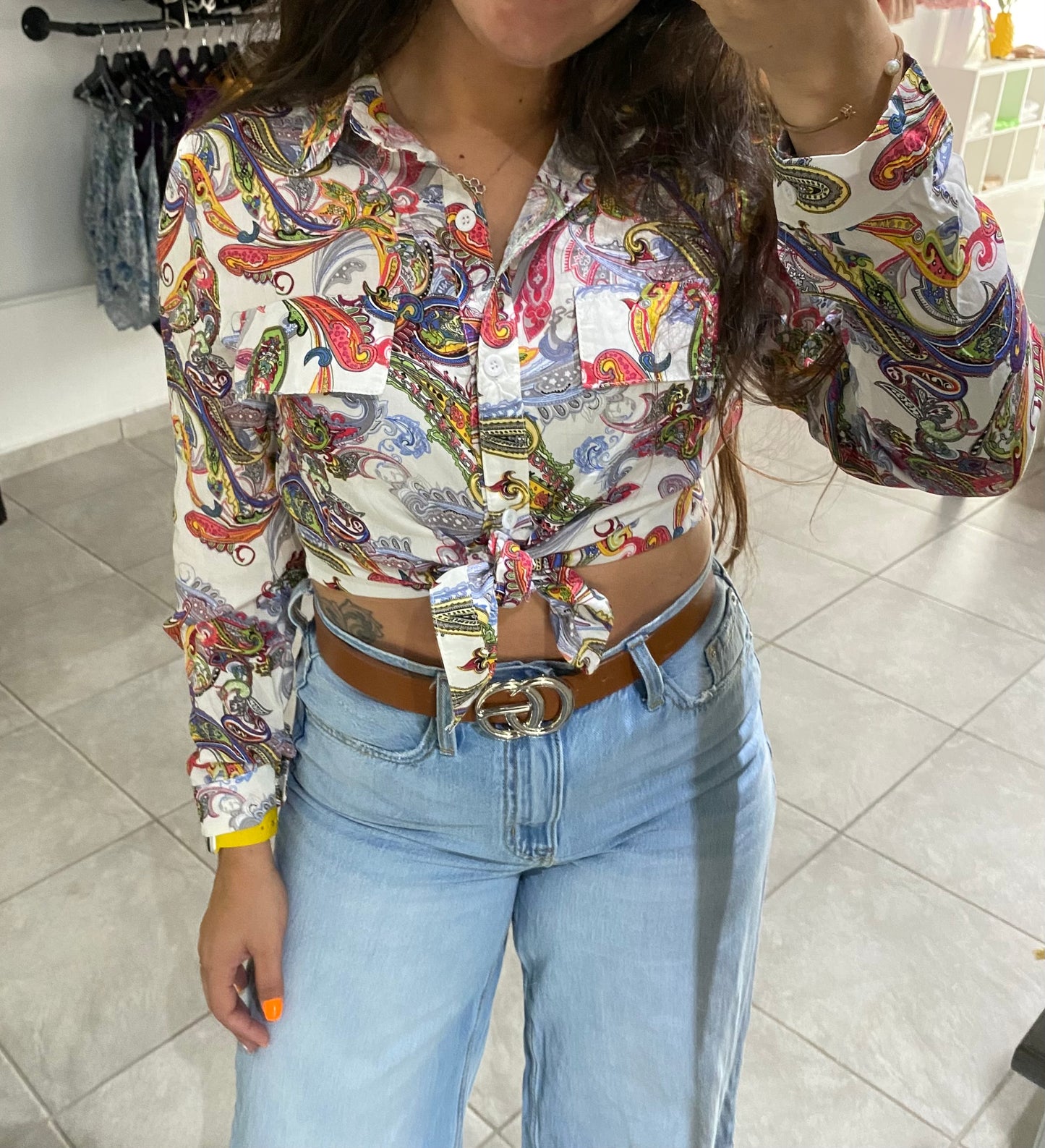 White Colorfull Blouse