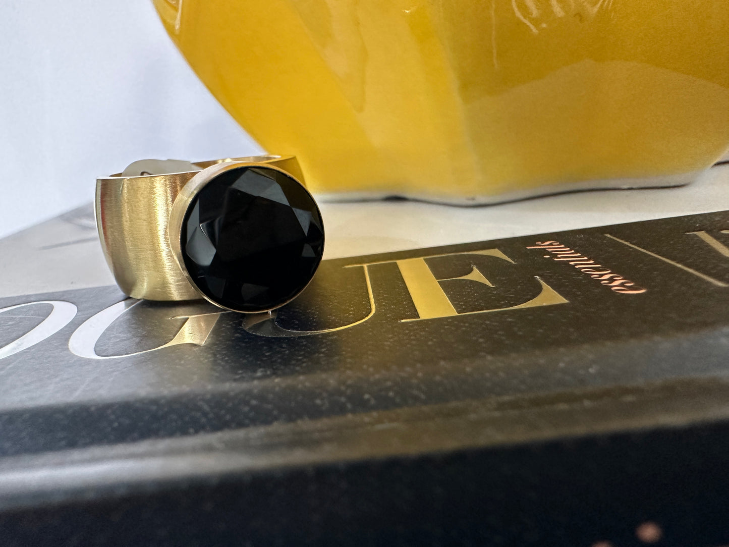 Gold Big Black Stone Ring