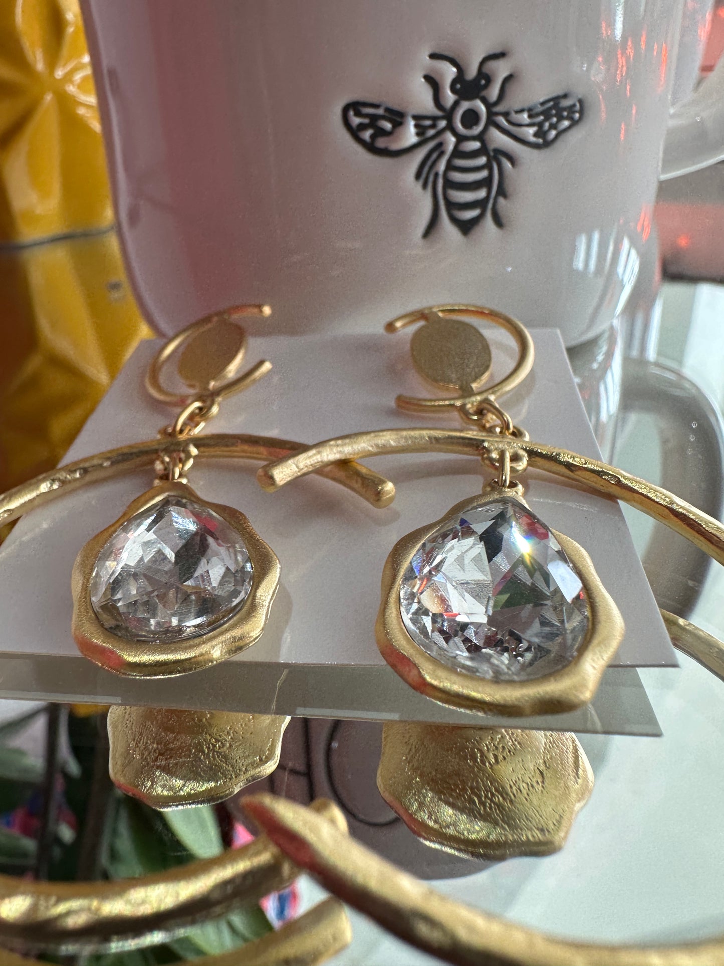 Gold Clear Drop Earrings