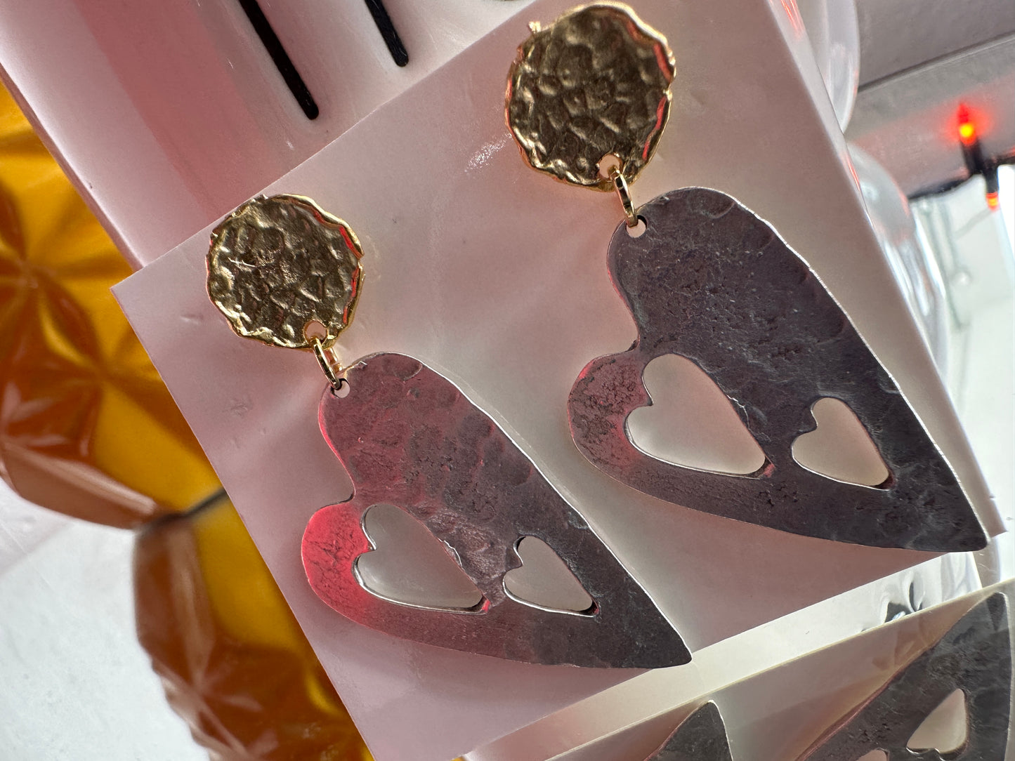 Matte Silver and gold Heart Earring