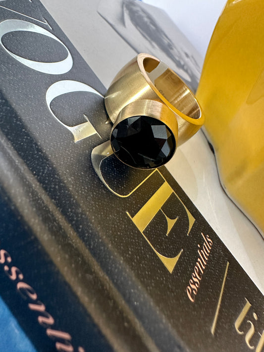 Gold Big Black Stone Ring