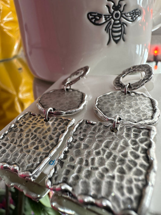 Matte Long Silver Earrings