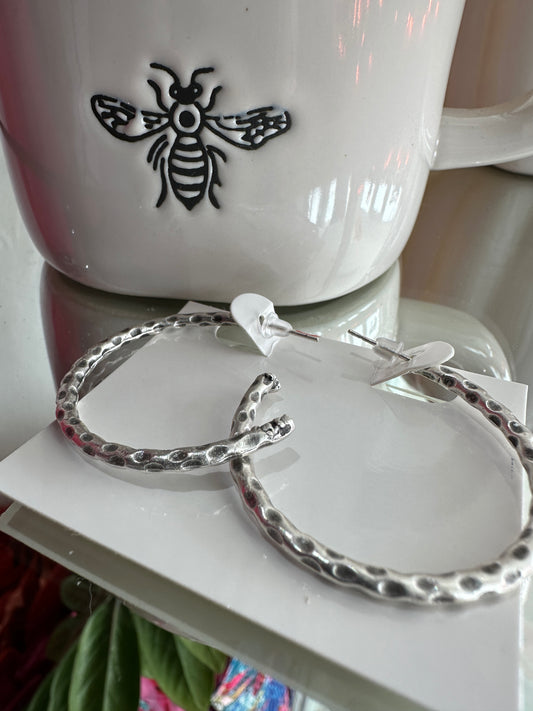 Matte Silver Hoop Earrings