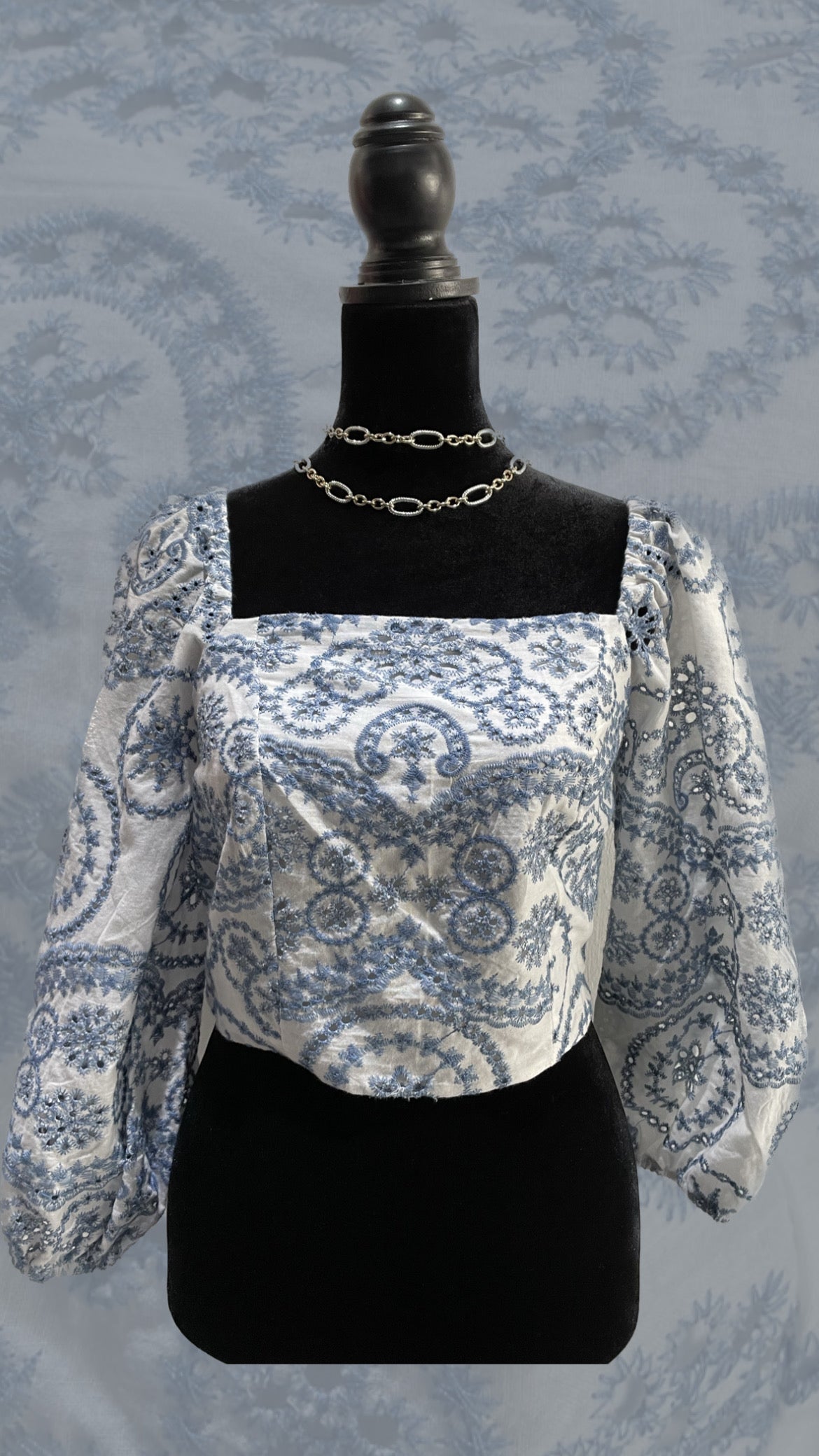White + Blue Lace Top
