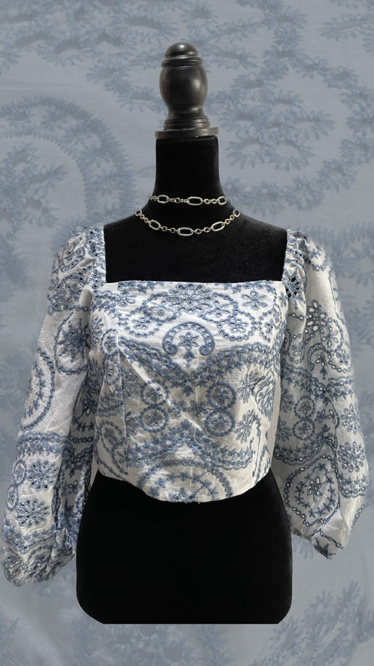 White + Blue Lace Top