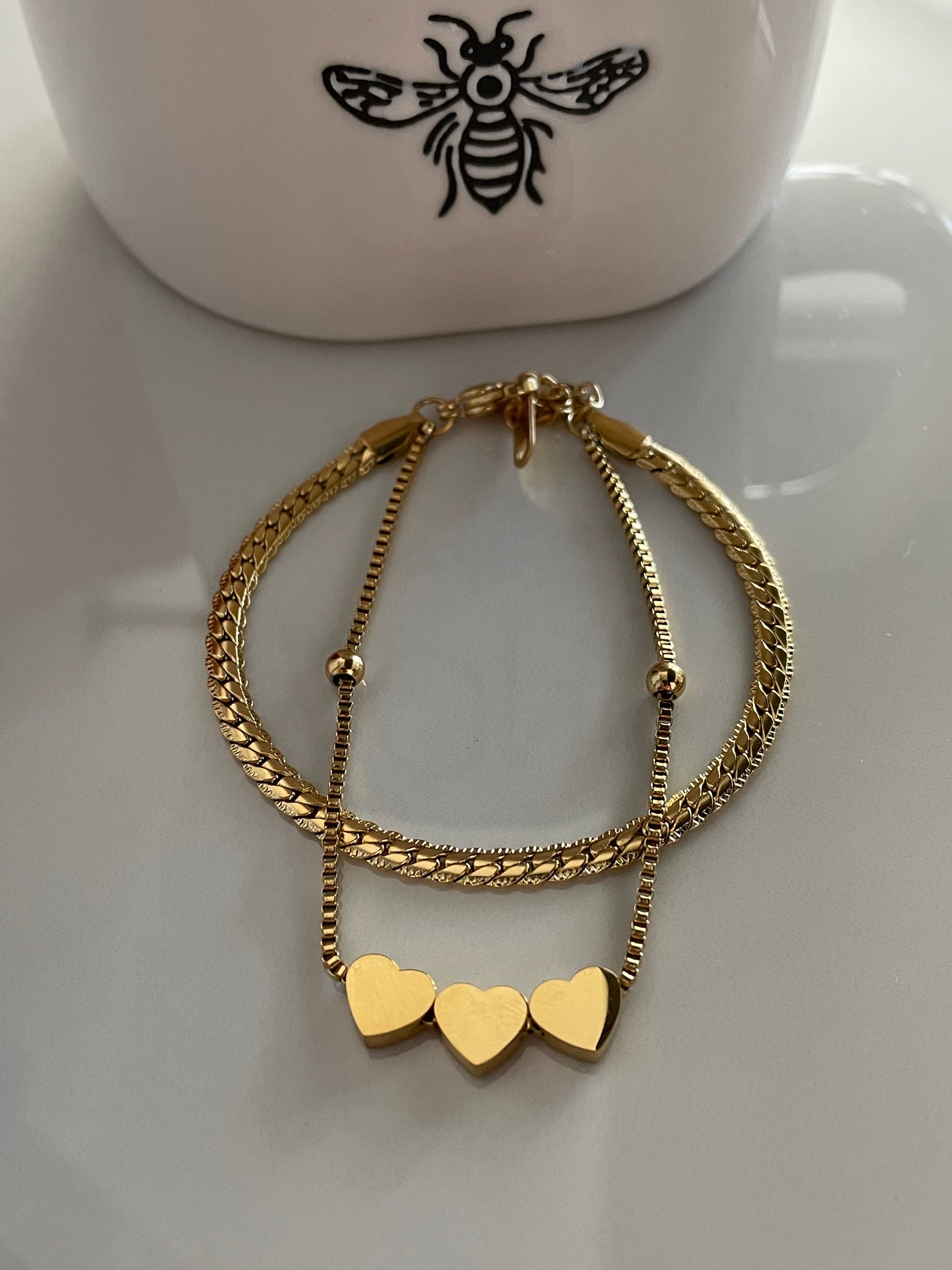 Two Chain Heart Gold Bracelet