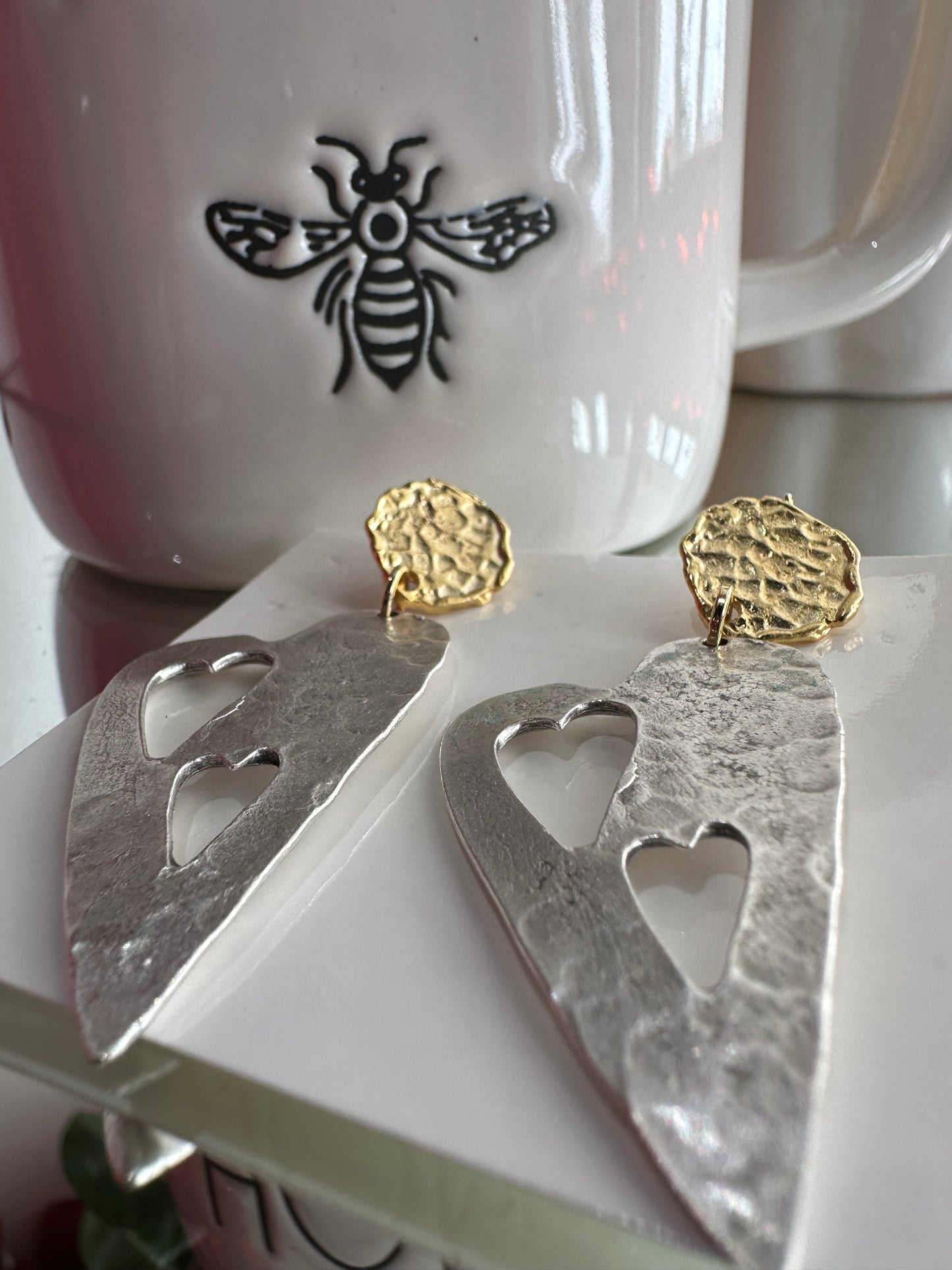 Matte Silver and gold Heart Earring